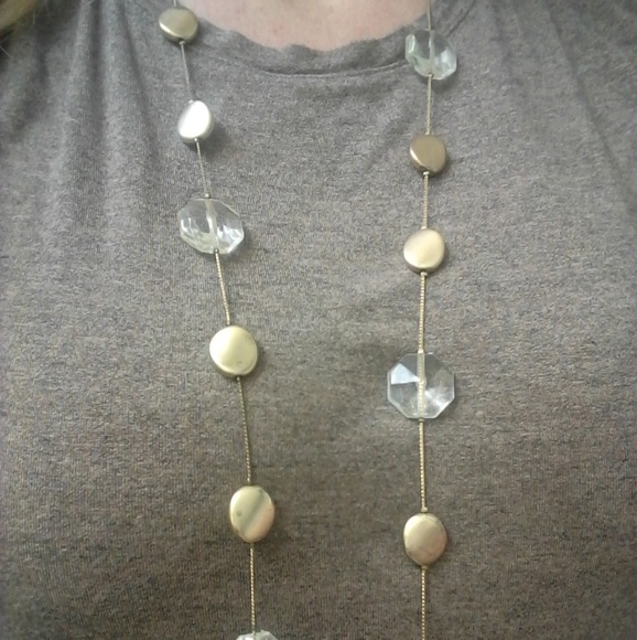 Super Long Gold and Clear Bead Fashion Necklace - Picture 5 of 8